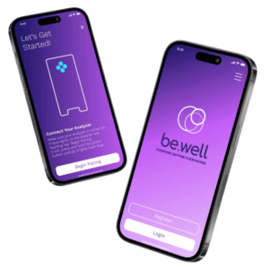 Two phone screens showing the be.well app